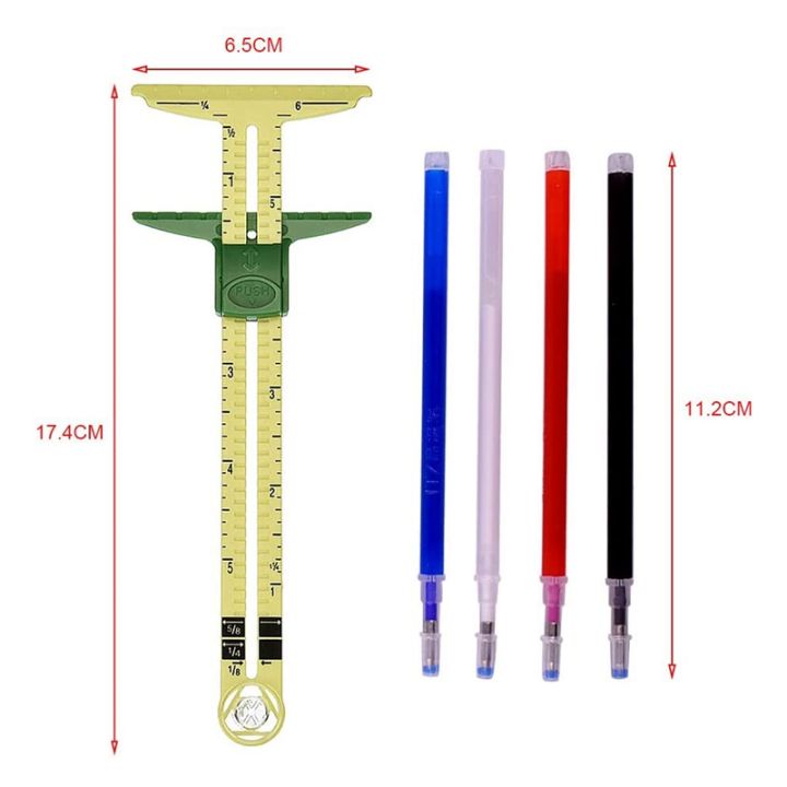 t-shaped-sliding-gauge-sewing-measurement-using-4-colors-of-fabric-thermal-erasing-pen-5-in-1-sewing-ruler-tool