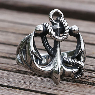 คลาสสิก Hollow OUT Anchor แหวน Mens 316L สแตนเลส Punk BIKER แหวนแฟชั่น Nordic Amulet เครื่องประดับขนาด7-13