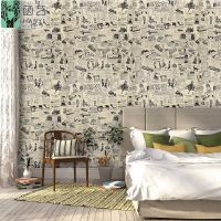 Newspaper wallpaper dormitory wallpaper male student bedroom retro wallpaper self-adhesive retro bedroom trend decoration wall sticker