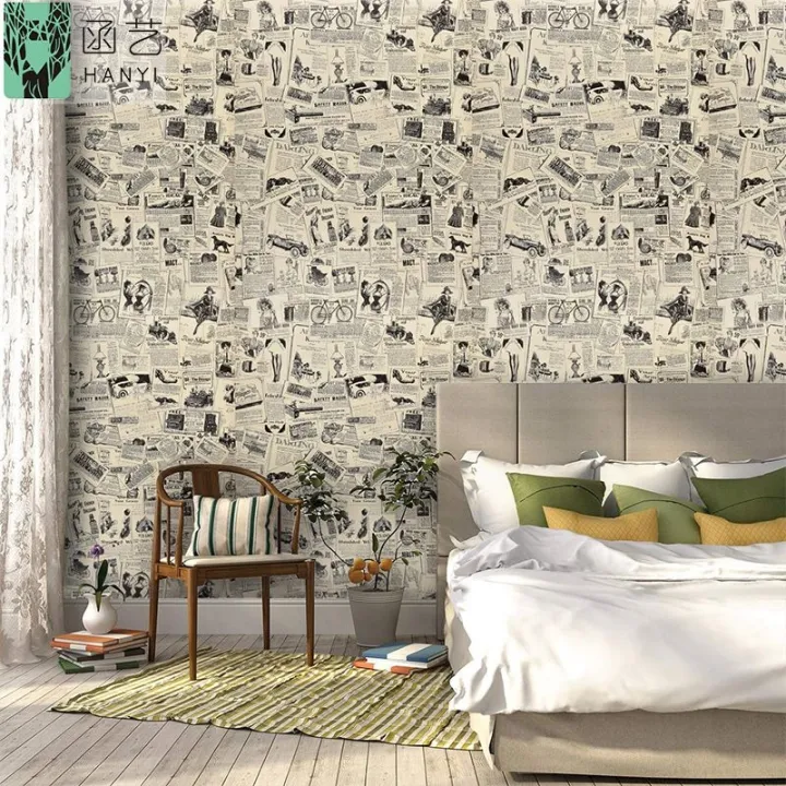 newspaper-wallpaper-dormitory-wallpaper-male-student-bedroom-retro-wallpaper-self-adhesive-retro-bedroom-trend-decoration-wall-sticker