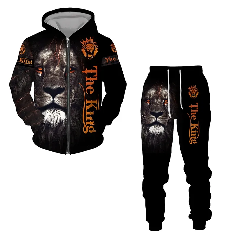 ∏ Fashion 3D the Lion Printed Zipper Coat Hoodie Suits Men 39;s Sweatshirt  Sets Men 39;s Jacket Tracksuit Long Sleeve Men 39;s Clothing 9211
