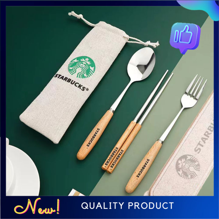 Chopsticks　Spoon　Goods）　Quality　18/8　Include　Cutlery　Utensils　Travel　Silverware,　Style　Lazada　with　Top　Camp　Portable　Set　Stainless　4pcs　Case（Quality　Steel　Starbucks　Flatware　Fork　Wooden　Reusable　PH