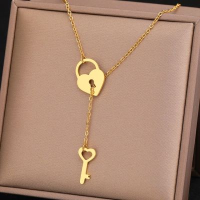 JDY6H Stainless Steel Necklaces Trendy Fine Heart Lock Key Independent Pendants Fashion Chains Choker Necklace For Women Jewelry Gi