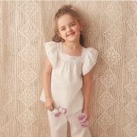Girls Sleeve Pajama Sets.Vintage Toddler Kids Neck Sleepwear.Summer Children’s Clothing