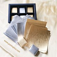 ฟอยล์ห่อช็อคโกแลต 9x9 cm แพค 50 แผ่น Premium Aluminum Foil+Paper สีทอง Classic Gold/Silver กึ่งด้านกึ่งเงา มี texture