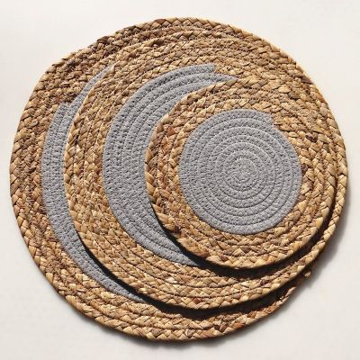 1Pc 20cm Straw Cotton Rope Mixed Woven Dining Table Insulation Placemat Coaster Pan Mat Kitchen Accessories Decoration