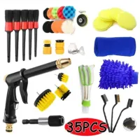 (Premium car)35Pcs ชุดแปรงเจาะอัตโนมัติ Power Scrubber อุปกรณ์ล้างรถ Rag Rim แปรงทำความสะอาดล้อแปรงเครื่องมือรายละเอียดรถสำหรับรถยนต์