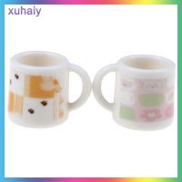 xuhaiy 2pcs 1/12ตุ๊กตาเครื่องครัวตกแต่งกาแฟถ้วยแก้วขนาดเล็กของเล่น