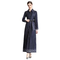 Women New Dress Real Shot  Flower Print   Maxi Dress Long Sleeve A- Line Dress