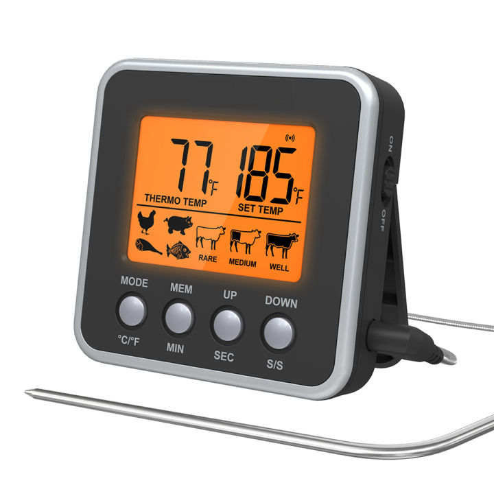 เครื่องวัดอุณหภูมิเตาอบดิจิตอลครัวเนื้อ-thermometeer-ฟาเรนไฮต์เซลเซียสแปลงนับถอยหลังจับเวลาไฟหลังจอ-lcd-เครื่องวัดอุณหภูมิบาร์บีคิว