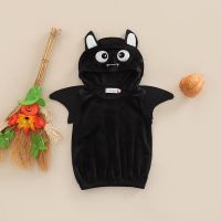 Toddler Boy Girl Halloween Hoodie Kids Sleeveless Round Neck Hooded Coat Bat Halloween Cosplay Costume For Children 1-5Y