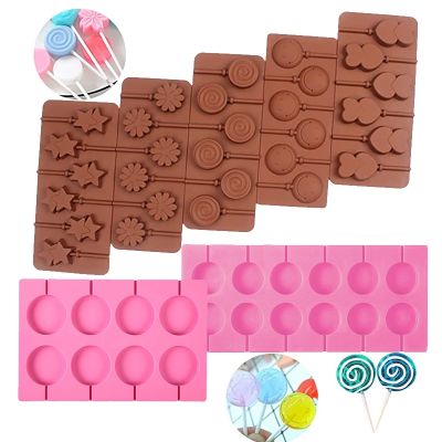 Lollipop Mold Silicone Chocolate Hard Candy Bar Mould Heart Star Flower Smile Face Round Animal Shape Cake Decorating Pop Tools