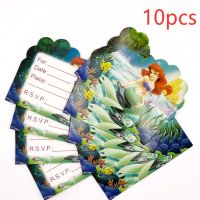 10pc Little Mermaid Princess Birthday Party Supplies Invitation Cards Party Decoration Paper Cards Girls Kids Party Favors Greeting Cards