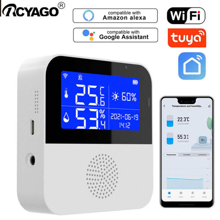 RCYAGO Smart WiFi Temperature Humidity Sensor Bluwtooth APP Alarm ...