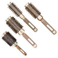 Round Barrel Hair Brush with Simulation Boar Bristle, for Hair Drying, Styling, Curling, Gold (1.3 inch)