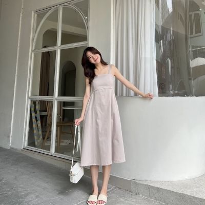 ชุดเดรสผู้หญิง เดรส ชุดเดรส dress เดรสผู้หญิง ชุดเดรสสวยๆหรู 🧸Everywhere - IVY Midi Dress เดรสยาวทรงเบสิค ผ้าไม่บาง มีกระเป๋าข้าง