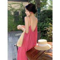 · French Niche Super Fairy Big Halter Beach Dress หญิง Sanya วันหยุดริมทะเลแขวนชุดเดรสยาวเดินทาง