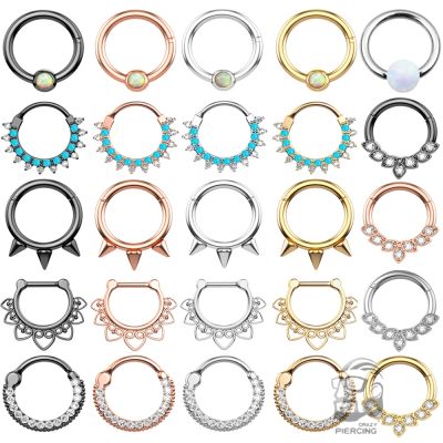 1Pc Crystal Septum Piercing Clicker 16G Stainless Steel Nose Piercing Ring Nipple Clicker Jewelry Body Daith Cartlage Piercings