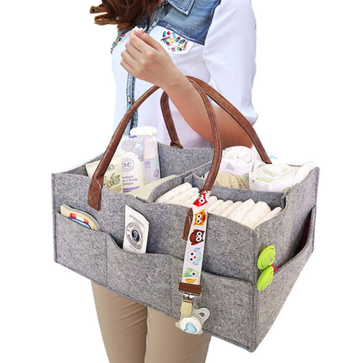 hamshmoc-multi-function-baby-diaper-storage-bag-large-capacity-felt-tote-bag-nappy-diaper-organizer-portable-handbag-for-baby-care-outdoor-traveling-household-stroller