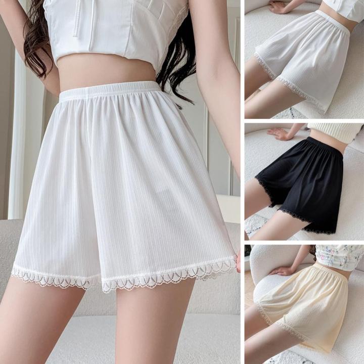 women-safety-shorts-summer-elastic-waist-lace-hem-breathable-loose-ladies-under-dress-slip-underwear-underpants-daily-life