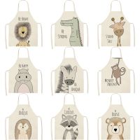 Kitchen Cooking Apron Animal Print Aprons For Lion Elk Bear Fox Women Sleeveless Biking Bibs Pinafores Children Apron Home Bib Aprons