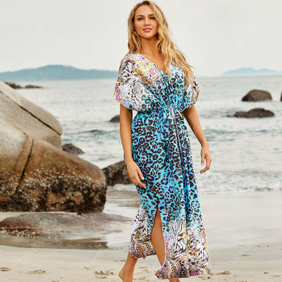 2021 Multicolored บิกินี่ Cover-Ups เซ็กซี่ V คอสั้นแขน Boho Summer Beach Dress Plus ขนาด Beachwear ชุดว่ายน้ำ Cover Up N1164