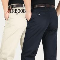 AIRBOOB กางเกงแบบตะวันตกกางเกงขายาวสีดำสำหรับผู้ชายวัยกลางคน,เอวสูงทรงหลวมกางเกงลำลองแบบใหม่สำหรับฤดูใบไม้ผลิและฤดูใบไม้ร่วง