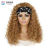 【jw】✣✾▦  14 Colors GAKA Synthetic Curly Wigs with Printed Wrap Headband Ombre Blonde  2 In 1 HairWig