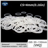 White Rings Silicone/VMQ 4mm Thickness OD 55/60/65/70/72/75/80/85/90/95/100/105/150mm Rubber O ring Seal Gasket Strip Washer