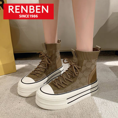 รองเท้าผ้าใบผู้หญิง RENBEN รองเท้าถักรองเท้าลำลองฉบับภาษาเกาหลีรองเท้าวิ่งรองเท้าแฟชั่นน้ำหนักเบารองเท้าผ้าใบสำหรับผู้หญิง