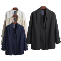 Chinese Style Men Linen Hanfu Cardigan Tops Zea Tea Kung Fu Shirts Japanese Kimono Jackets Coats Robe Oriental Fashion Clothing