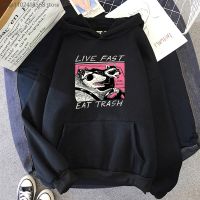 Live Fast Eat Trash Raccoon Hoodies Cartoon Graphic Printing Sweatshirts Long Sleeve Winter Hooded Harajuku Men Pullovers Size XS-4XL