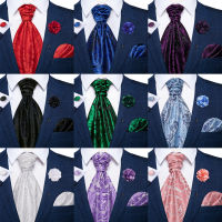 คลาสสิกสีดำ Paisley ผู้ชาย Ascot ผ้าไหมสุภาพบุรุษ Pocket Square Cufflinks เข็มกลัดดอกไม้ชุดแฟชั่น Jacquard Cravat สำหรับธุรกิจ