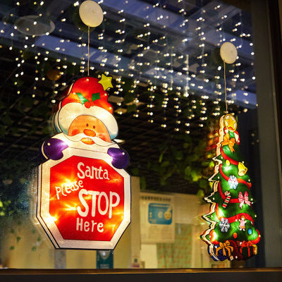 Christmas Decor Hanging Decorative Scene Lights Festive Window Claus Led Santa