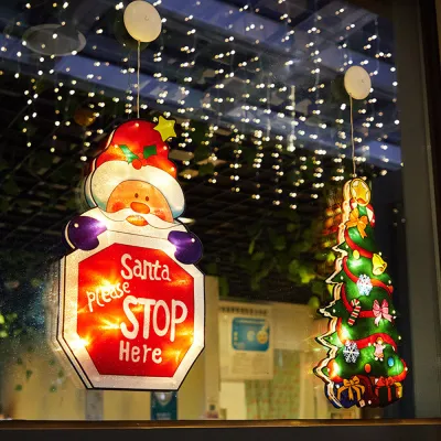 Atmosphere Decor Cup Decorative Lights Scene Window Festive Claus Suction Led