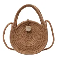 Women Round Shoulder Bag Cotton Strap Handbag Bohemian Straw Beach Bag Crossbody Bag