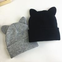 【YD】 Warm Skullies Hat Hot Fashion Design Wool Cap Gray Ears Knitted