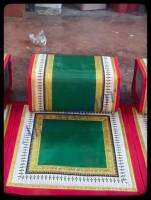 ชุดหมอนอิงหมอนกราบและผ้าอาสนะปูนั่งพระสงฆ์ สีเขียวเข้ม (A set of cushions, prostrate pillows and asana cloth for sitting monks)