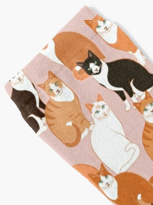 ginger-cats-on-pink-socks-ถุงเท้ากันลื่นผู้ชาย