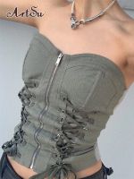 Artsu Zip Up Corset Top y2k Chic Bandage Bodycon Bustier Crop Tanks Fairycore Grunge Womens Vest Harajuku Vintage