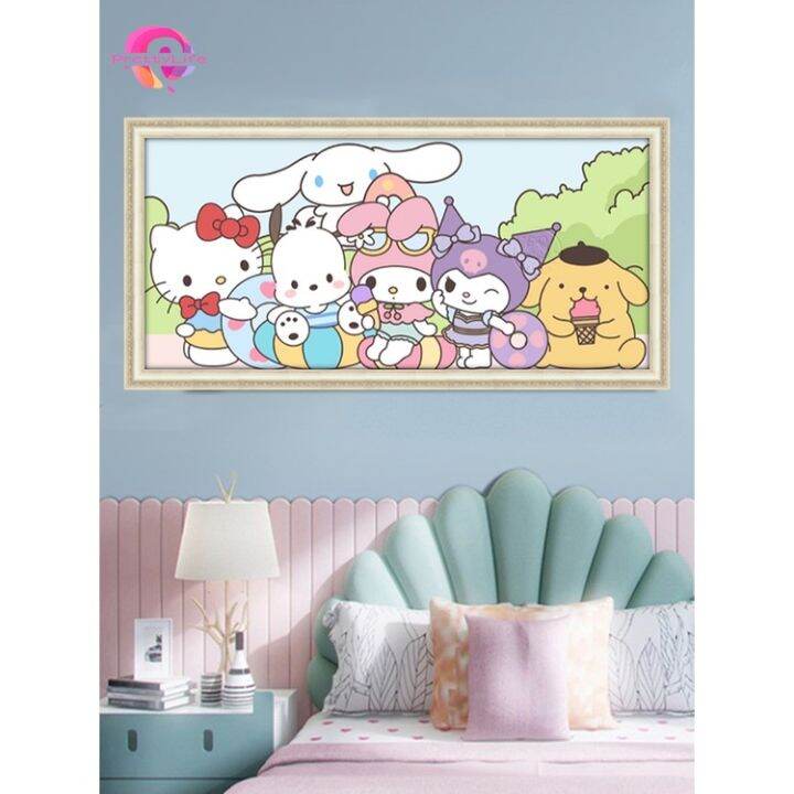 sanrio-5d-ภาพวาดเพชรเพชรเต็มงานปักครอสติช-diy-ปักเพชร-size30x60-40x80cm-การตกแต่งบ้านเพชร