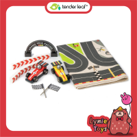 Tender Leaf Toys ของเล่นไม้ รถของเล่น ชุดพรมแข่งรถ Formula One Racing Playmat