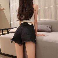 COD 1005# Black denim shorts womens summer high waist made of old holes showing thin legs long a-line hot pants