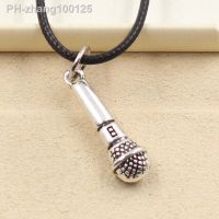 New Fashion Tibetan Silver Color Pendant Microphone Necklace Choker Charm Black Leather Cord Factory Price Handmade Jewelry