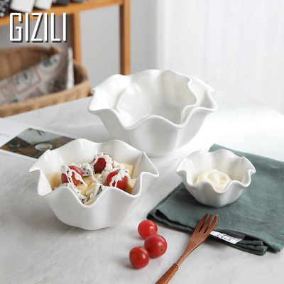 GIZILI Ceramic Bowl Household Fruit Salad Bowl Irregular Seasoning Sauce Dish Western Dishes Snack Plate Kitchen Decor Dishware