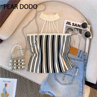 PEAR DODO เสื้อกล้ามวินเทจผูกคอกลวงสายห้อยสำหรับแขวนลายทางสไตล์เกาหลีสำหรับผู้หญิง