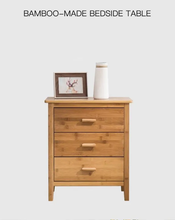 Premium Bamboo Bedside Table [ With 3 layers of drawers,spacious