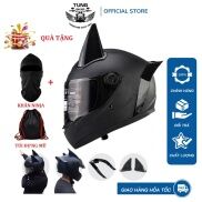 Mũ Bảo Hiểm Fullface AGU Trơn Kèm Sừng, Đuôi Gió Siêu Chất Tặng Khăn Trùm