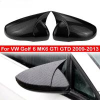 ที่หุ้มกระจกมองหลังรถยนต์สำหรับ VW Volkswagen Golf 6 MK6 GTI GTD 2009-2013หมวกแก๊ปมีปีกกรอบประตูด้านนอกคาร์บอนไฟเบอร์รูปลักษณ์