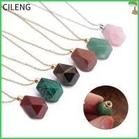 CILENG สร้อยคอหินธรรมชาติจี้ขวดน้ำหอมทรงสี่เหลี่ยมสำหรับเป็นของขวัญเครื่องประดับขวดก้านปักน้ำมันหอมระเหย